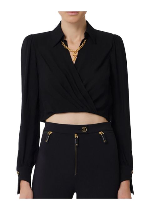 Camicia ELISABETTA FRANCHI donna CAT0256 Nera georgette viscosa slim scollo a v incrociato maniche lunghe bottoni smaltati sui polsi ELISABETTA FRANCHI | Camicie | CAT0256110